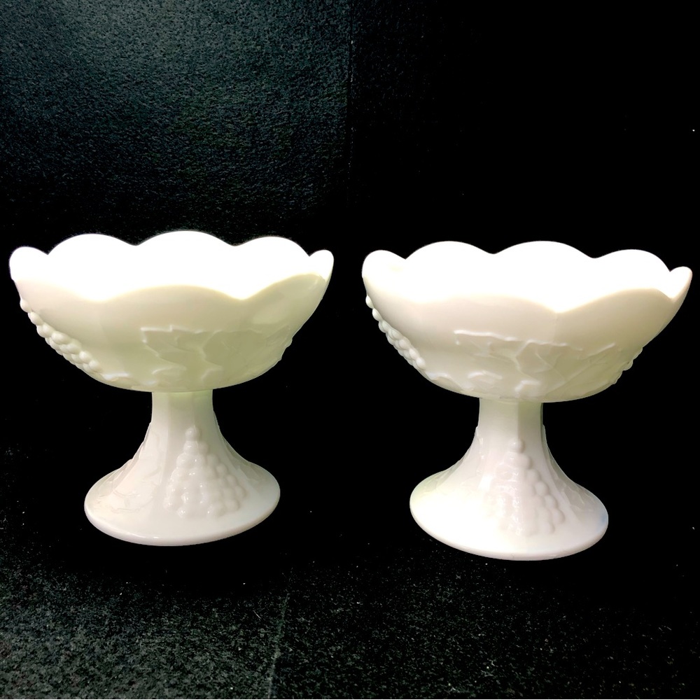 Indiana Glass Candle Stick Holders Vintage Milk Glass Colony Harvest Grapes-Two